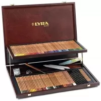 مداد رنگی 100 رنگ پلی کالر جعبه چوبی LYRA (105 تکه) مدل Rembrandt Polycolor Set of 100