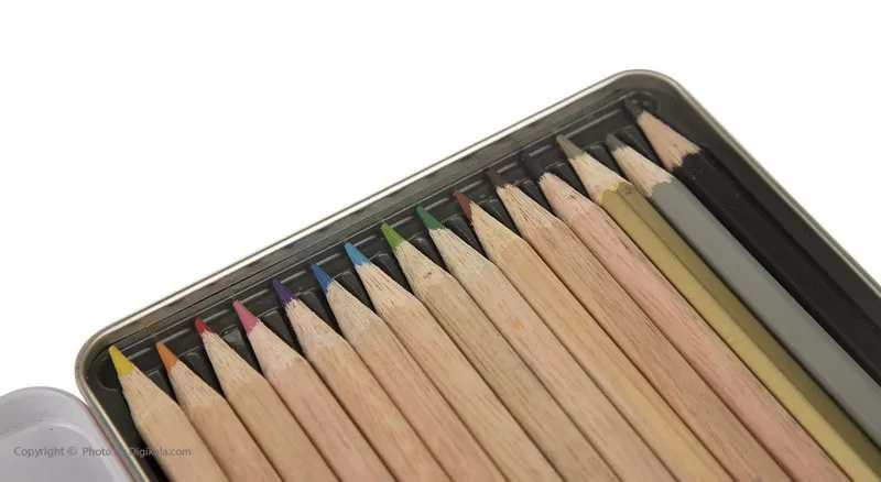 مداد رنگی جعبه فلزی 3+12 رنگ آریا