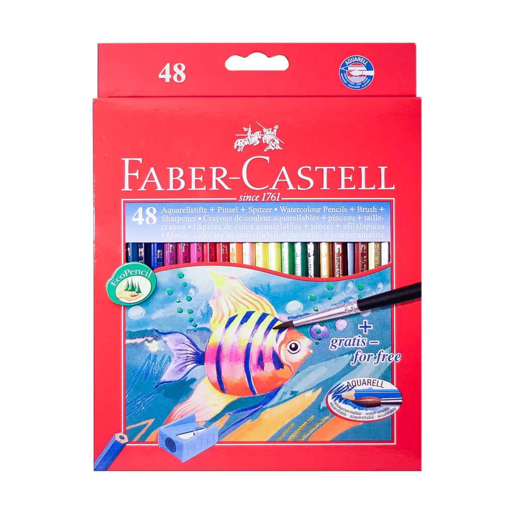 مداد رنگی آبرنگی 48 رنگ فابرکاستل به همراه قلمو مخصوص مدل Watercolor Pencils 